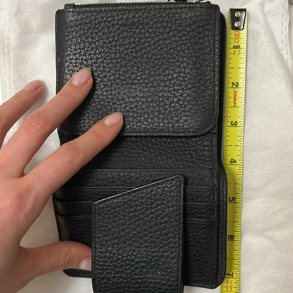 👛 All Saints - Black Pebbled Leather Compact Wallet with Detachable Coin Purse - Picture 3 of 7
